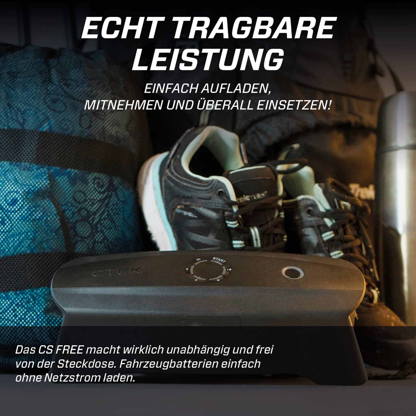 CTEK CS Free, 12V Starthilfe Alternative, Adaptiver Booster, Tragbares Batterieladegerät, Intelligenter Batterieerhalter, 4-in-1 Ladegerät Power Bank, Solar Power Bank für Auto, Telefon, Computer