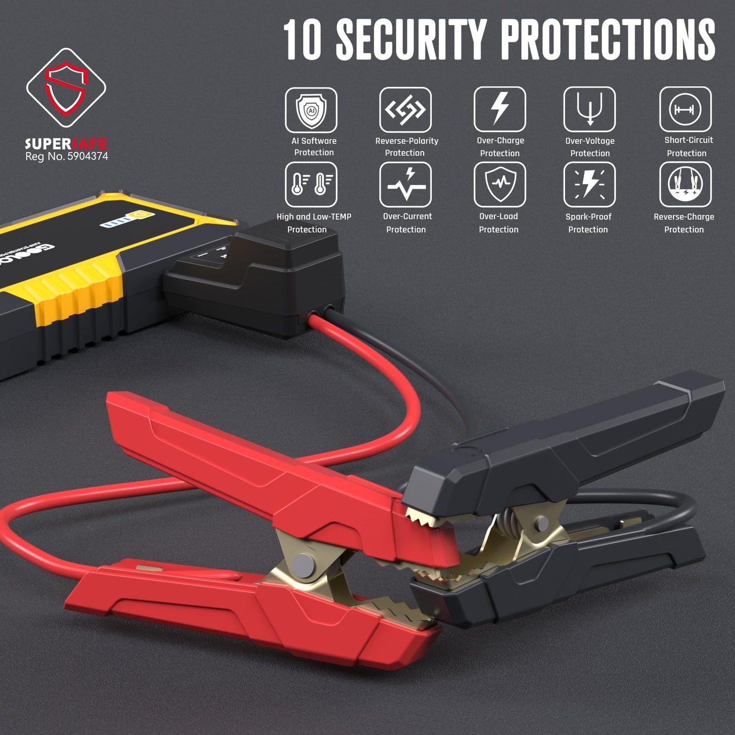 GOOLOO GP4000 Starthilfe Powerbank, 4000A Auto Starthilfe 12V (Alle Benzin und Bis Zu 10L-Diesel) Supersafe Powerbank Starthilfe mit LED, Tragbare Auto Batterie Booster mit Starthilfekabel