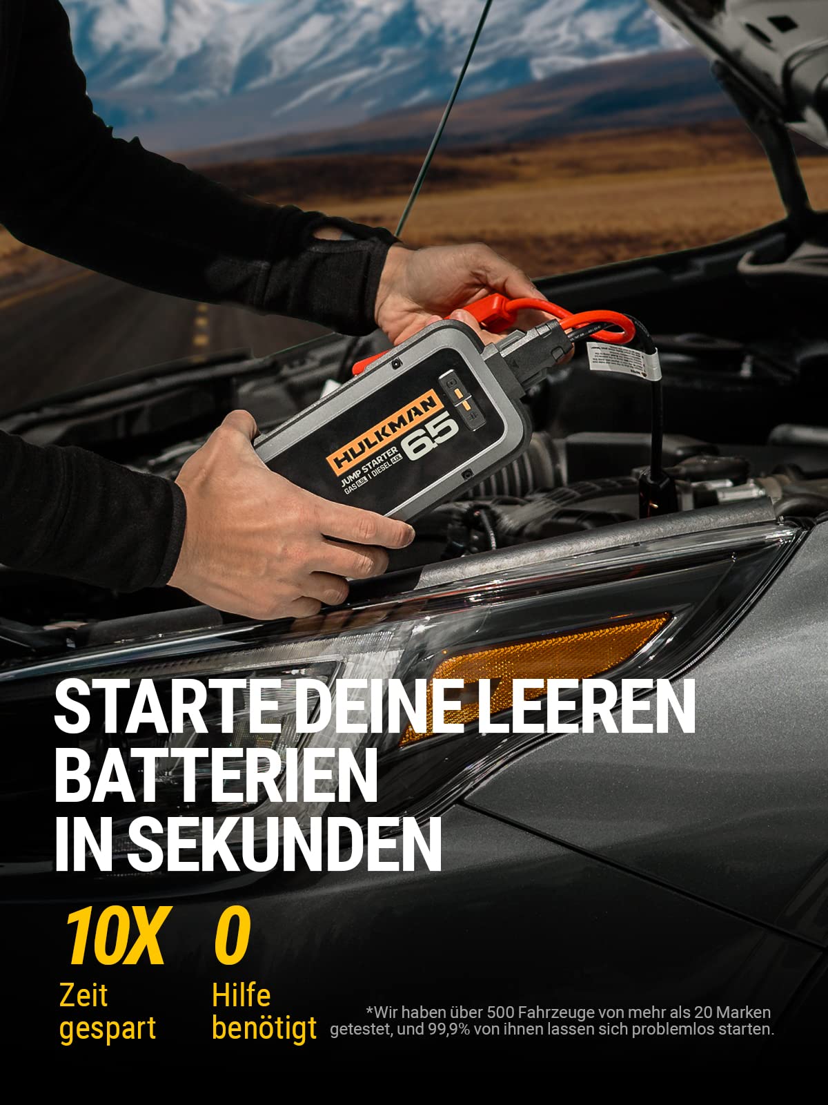 HULKMAN Alpha 65 Starthilfe Powerbank 1200A 12000mAh Auto Starter fĂŒr bis zu 6,5L Benzin und 4,0L Diesel Motoren mit Boost-Funktion fĂŒr vollstĂ€ndig Leere Batterie 12V Lithium Tragbare StarthilfegerĂ€t