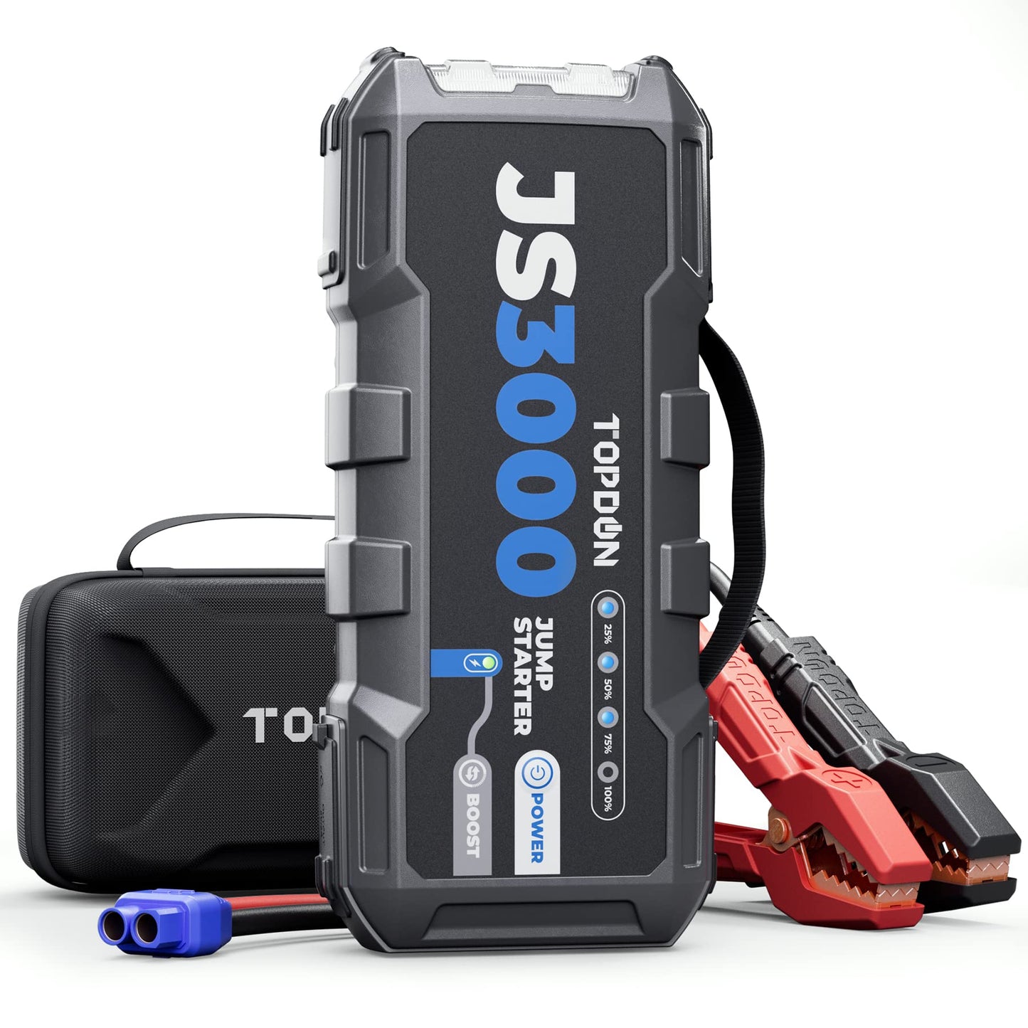 TOPDON JS3000 Starthilfe Powerbank, Jump Starter Auto Batterie Booster für bis zu 9L Benzin&7L Dieselmotoren, Auto Starter Powerpack PKW/Kfz mit Starthilfekabel/Eva Tasche/Eingebaute LED, 24000mAh