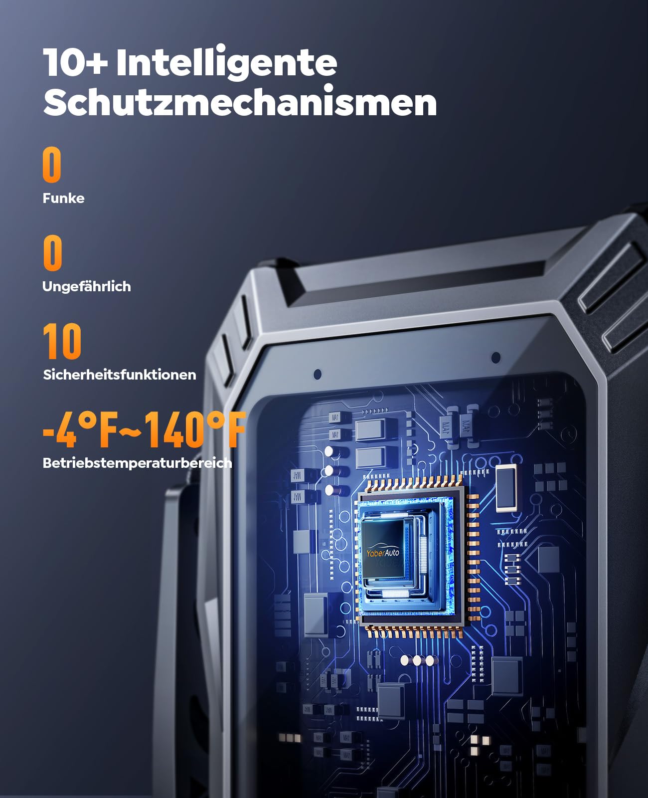 YaberAuto Starthilfe Powerbank mit Kompressor, 150PSI 6000A Auto Starthilfe, Starthilfe Powerbank, Jump Starter (All Benzin und 10.0L Dieselmotor) mit LCD Bildschirm und 500 Lumen Notlicht