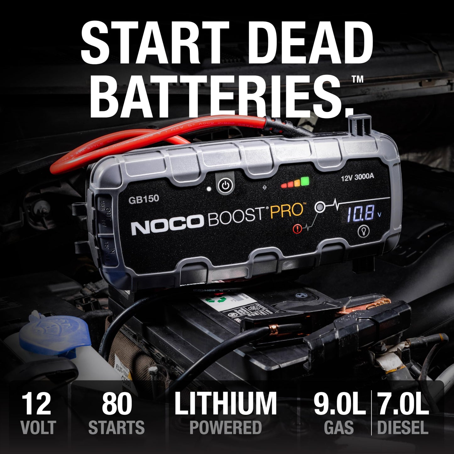 NOCO Boost GB150: 3000A UltraSafe Starthilfe Powerbank – 12V Lithium-Starthilfegerät & Starterkabel – Tragbarer Booster für Benziner bis 9,0L & Diesel bis 7,0L