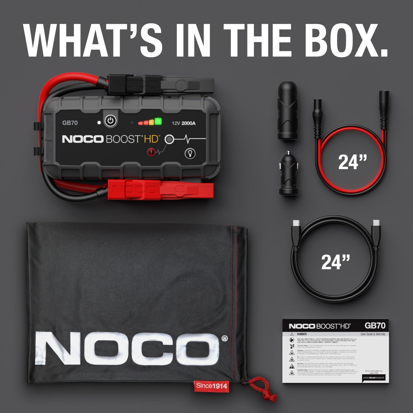 NOCO Boost GB70: 2000A UltraSafe Starthilfe Powerbank – 12V Lithium-Starthilfegerät & Starterkabel – Tragbarer Booster für Benziner bis 8,0L & Diesel bis 6,0L