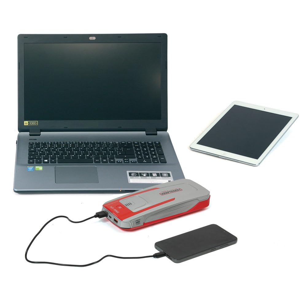 Dino KRAFTPAKET, 12V-2500A Starthilfegerät 59.2Wh, KFZ Starthilfe Powerbank für Diesel & Benziner, Blei-Säure Gel EFB AGM-Batterie, Für Auto Motorrad Boot Transporter Campervan