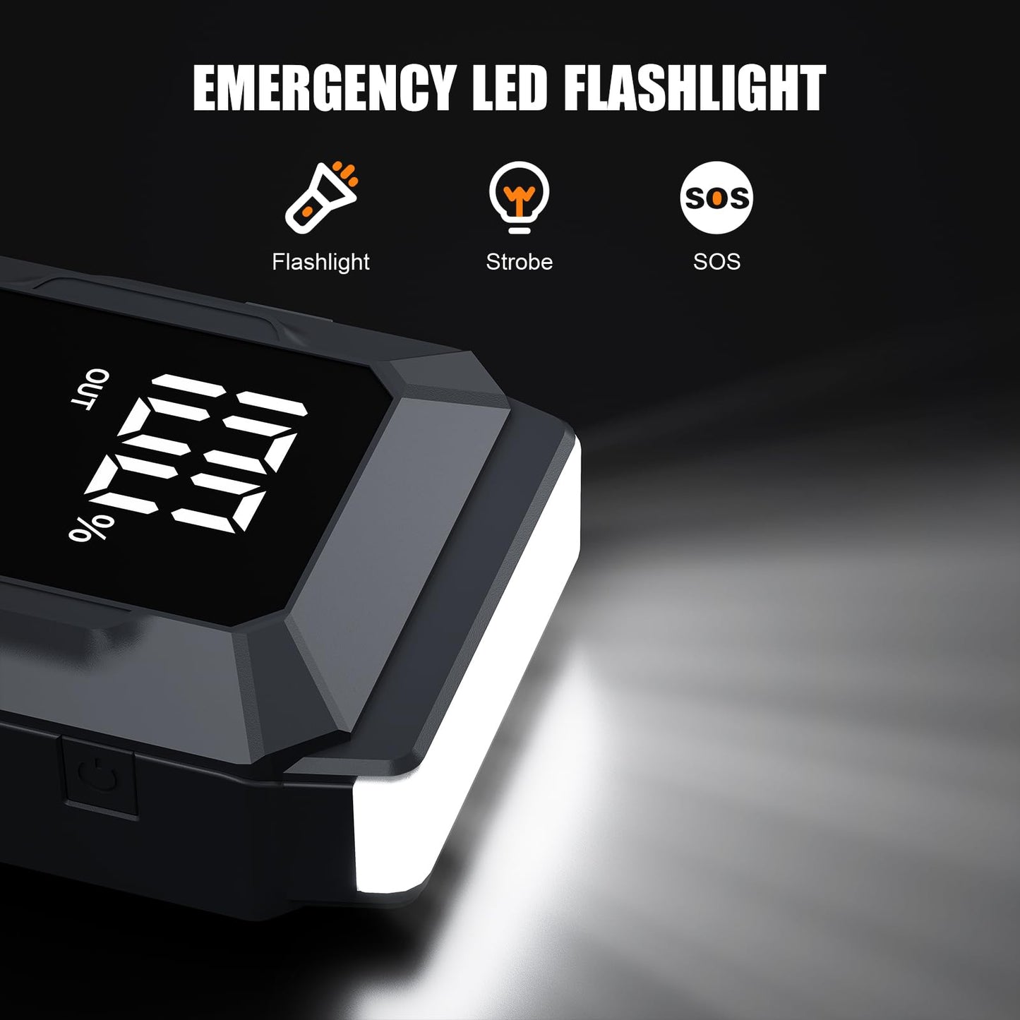 Povasee Starthilfe Powerbank, 5000A Starthilfe (bis zu Alle Benzin/10L Diesel) mit 3 Zoll LCD-Display, Starter Powerbank mit 2 USB-Ausgängen, Starthilfekabel und LED, Jump Starter für 12V Fahrzeuge