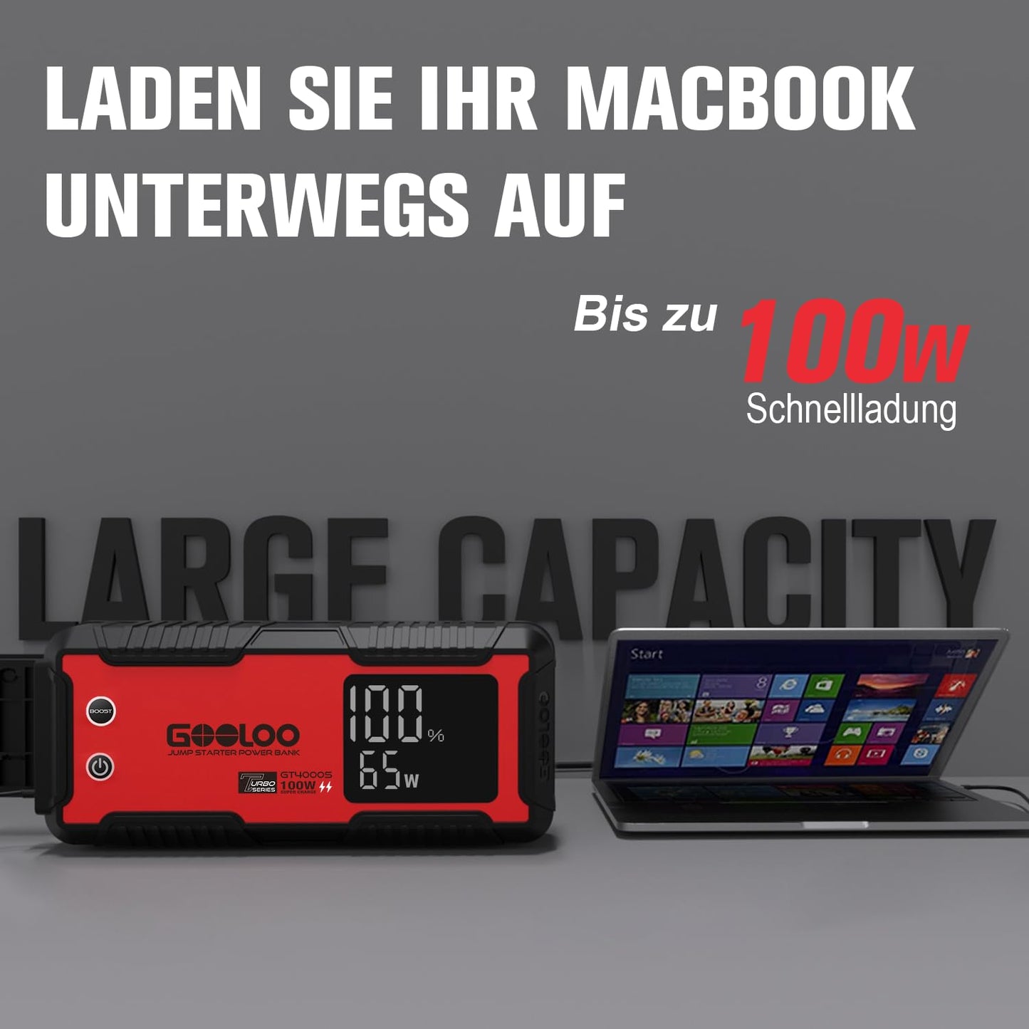 GOOLOO GT4000S Starthilfe Powerbank, 4000A 100W Zweiwege-Schnellladegerät für 12V Fahrzeuge(12.0L Benzin und 10.0L Diesel), SuperSafe tragbares Booster Auto Starthilfe mit 3,2" LCD Bildschirm