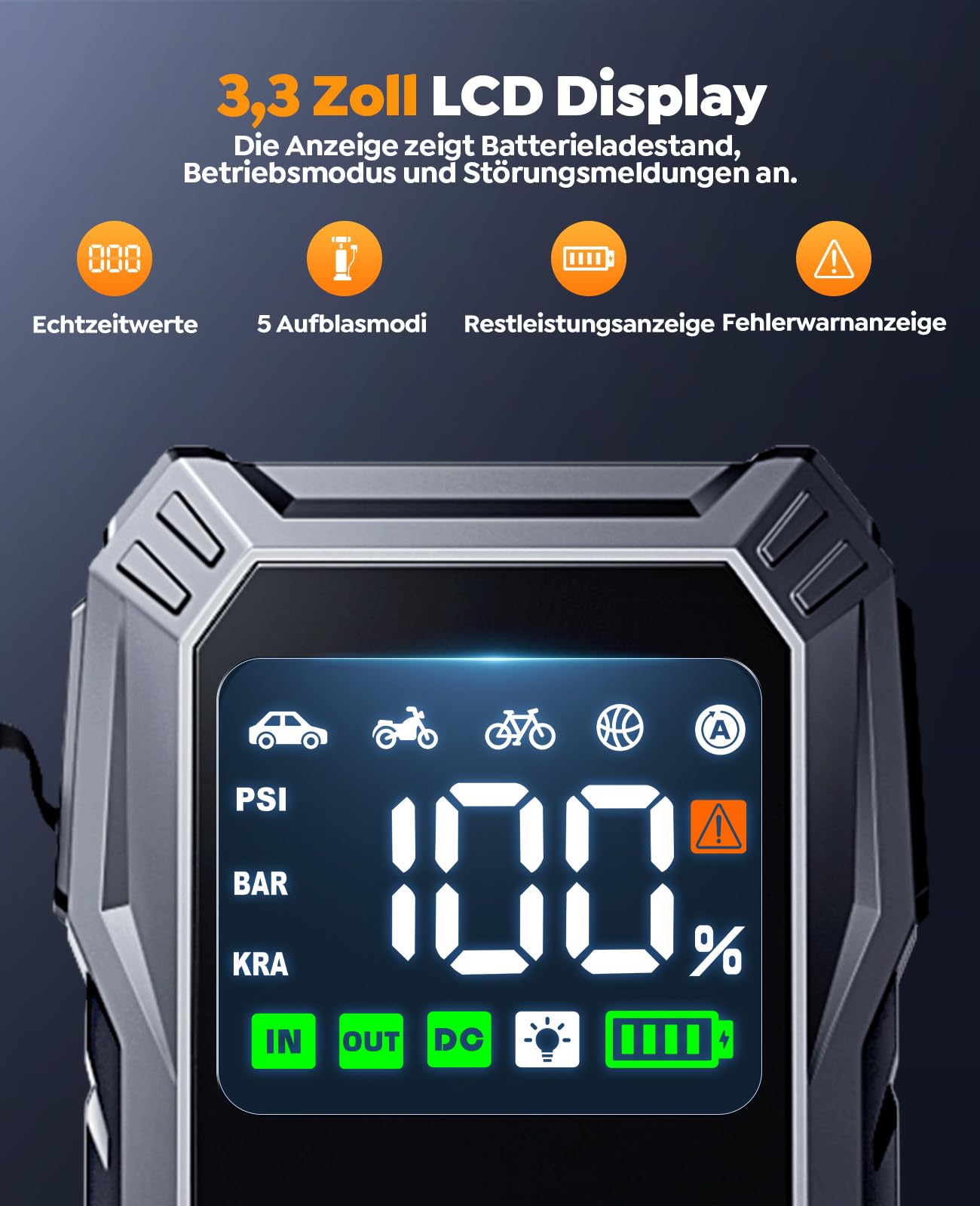 YaberAuto Starthilfe Powerbank mit Kompressor, 150PSI 6000A Auto Starthilfe, Starthilfe Powerbank, Jump Starter (All Benzin und 10.0L Dieselmotor) mit LCD Bildschirm und 500 Lumen Notlicht
