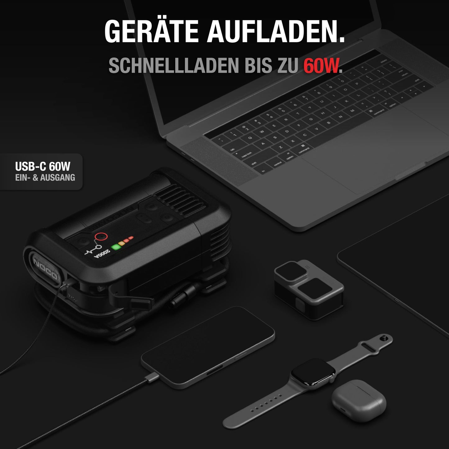 NOCO Boost+Air AX65: 2000A Starthilfe-Powerbank mit 100 PSI Kompressor – Startet 8,0L Benzin & 6,0L Diesel – 67 SLPM Luftstrom – Pumpt 0–40 PSI in 2 Minuten