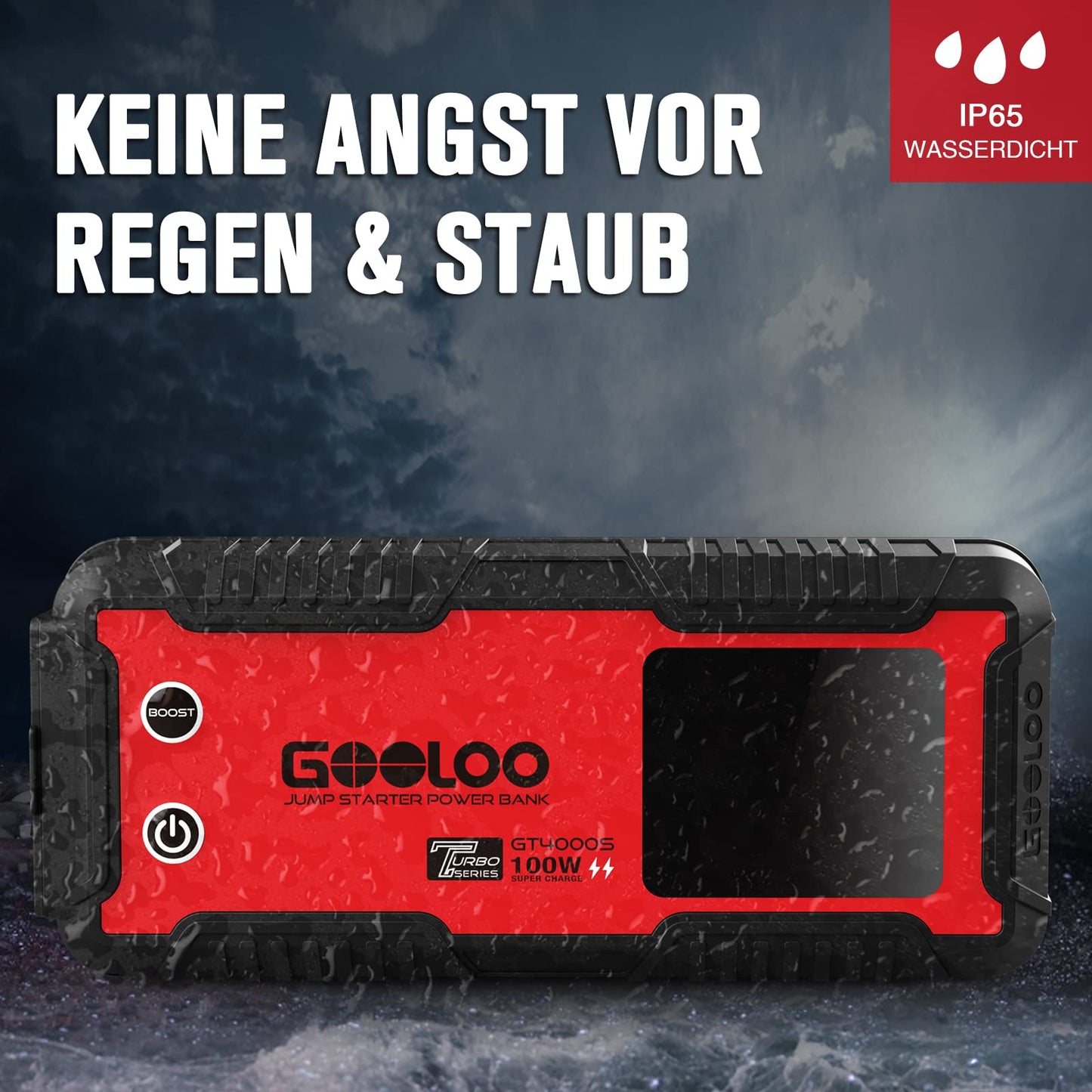 GOOLOO GT4000S Starthilfe Powerbank, 4000A 100W Zweiwege-Schnellladegerät für 12V Fahrzeuge(12.0L Benzin und 10.0L Diesel), SuperSafe tragbares Booster Auto Starthilfe mit 3,2" LCD Bildschirm