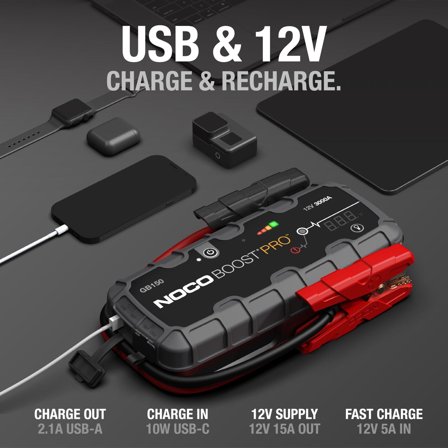 NOCO Boost GB150: 3000A UltraSafe Starthilfe Powerbank – 12V Lithium-Starthilfegerät & Starterkabel – Tragbarer Booster für Benziner bis 9,0L & Diesel bis 7,0L