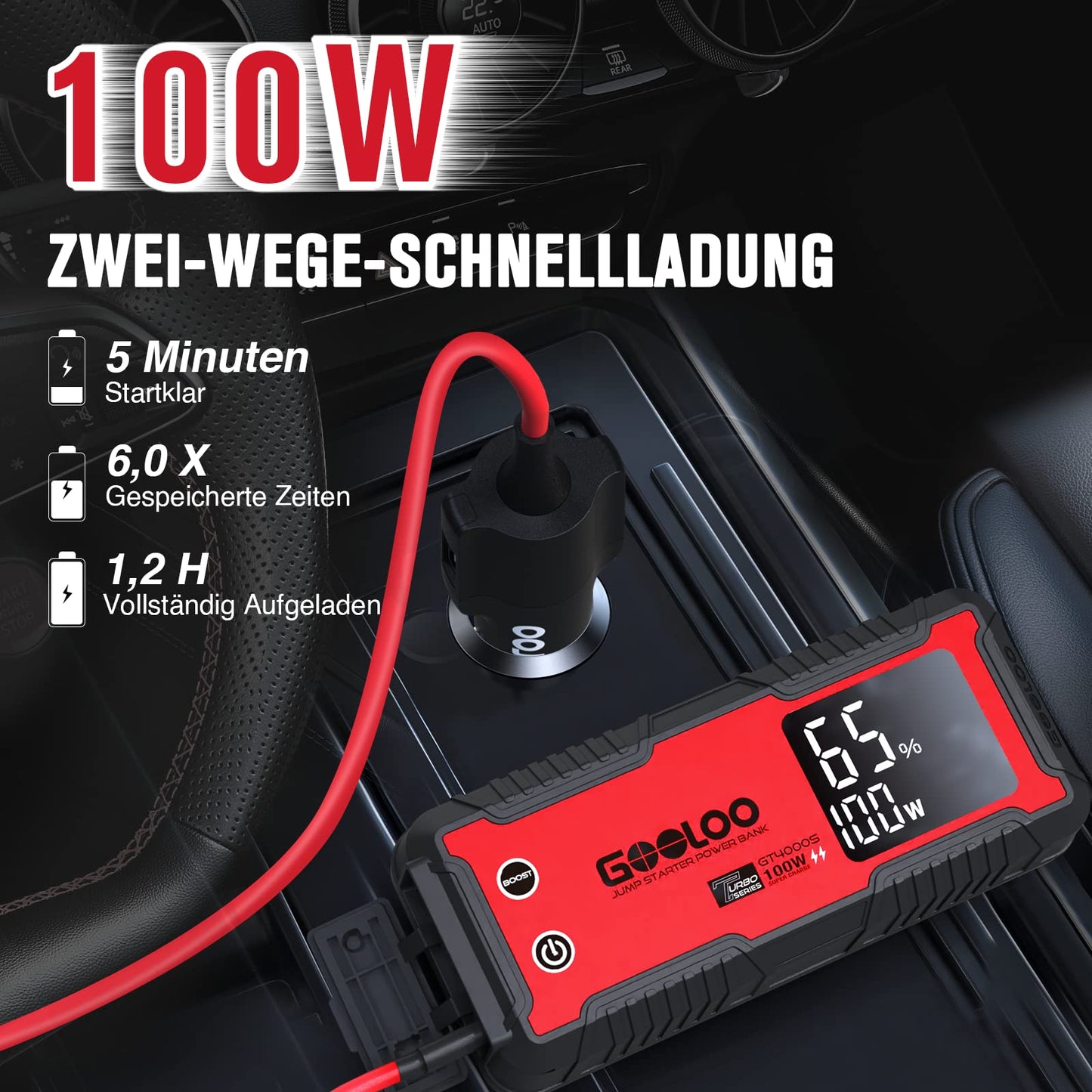 GOOLOO GT4000S Starthilfe Powerbank, 4000A 100W Zweiwege-Schnellladegerät für 12V Fahrzeuge(12.0L Benzin und 10.0L Diesel), SuperSafe tragbares Booster Auto Starthilfe mit 3,2" LCD Bildschirm