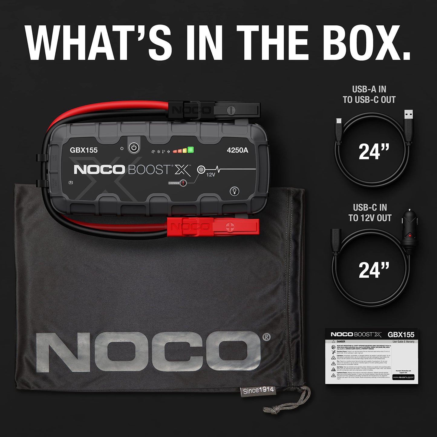 NOCO Boost X GBX155: 4250A UltraSafe Starthilfe Powerbank – 12V Lithium-Starthilfegerät & Starterkabel – Tragbarer Booster für Benziner bis 10,0L & Diesel bis 8,0L