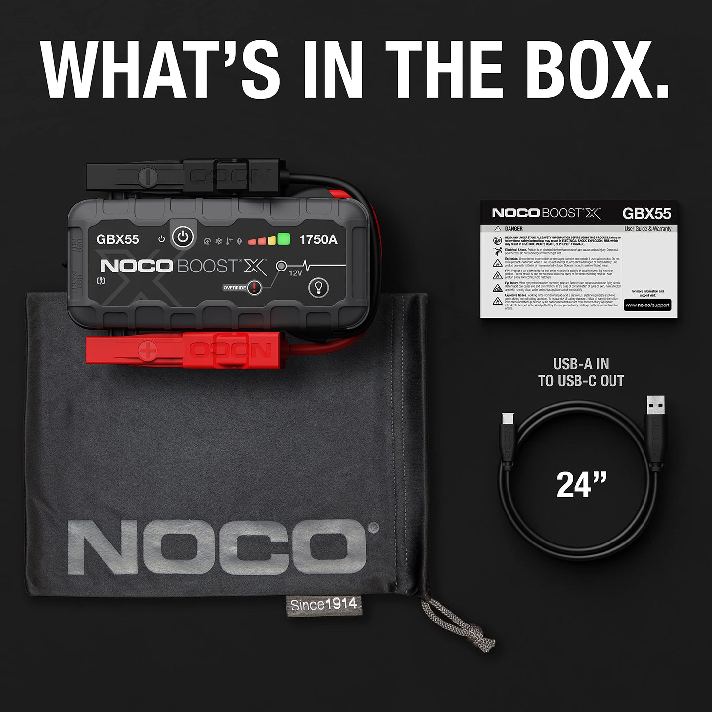 NOCO Boost X GBX55: 1750A UltraSafe Starthilfe Powerbank – 12V Lithium-Starthilfegerät & Starterkabel – Tragbarer Booster für Benziner bis 7,5L & Diesel bis 5,0L