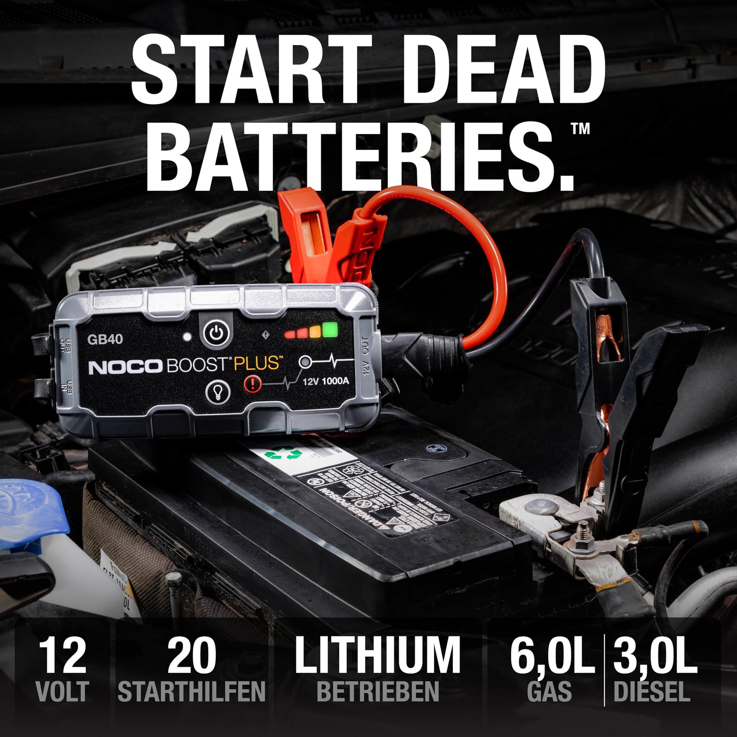 NOCO Boost GB40: 1000A UltraSafe Starthilfe Powerbank – 12V Lithium-Starthilfegerät & Starterkabel – Tragbarer Booster für Benziner bis 6,0L & Diesel bis 3,0L
